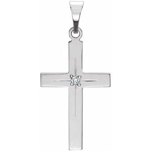 14K White .01 CT Natural Diamond Cross 18" Necklace