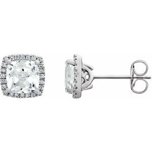 14K White Lab-Grown White Sapphire & 1/8 CTW Natural Diamond Earrings