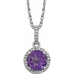 Sterling Silver Natural Amethyst & .01 CTW Natural Diamond 18" Necklace