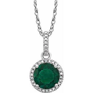 Sterling Silver Lab-Grown Emerald & .01 CTW Natural Diamond 18" Necklace