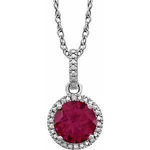 Sterling Silver Lab-Grown Ruby & .01 CTW Natural Diamond 18" Necklace
