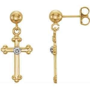 14K Yellow .01 CTW Natural Diamond Cross Earrings