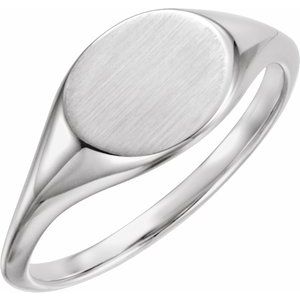 14K White Oval Signet Ring