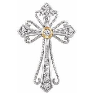 14K White/Yellow 1/6 CTW Natural Diamond Cross Pendant