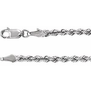 14K White 3 mm Rope 18" Chain