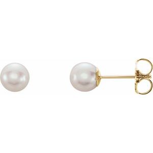 14K Yellow Cultured White Freshwater Pearl Earrings