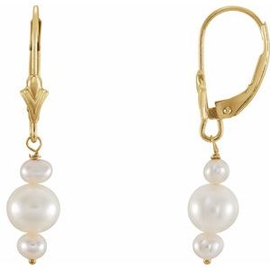 14K Yellow Cultured White Freshwater Pearl Earrings