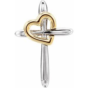 14K White & Yellow Cross with Heart Pendant