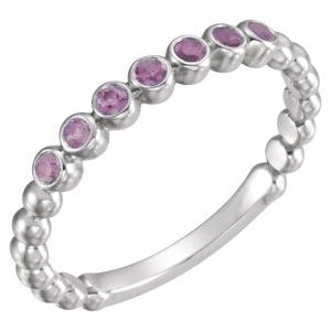 14K White Natural Amethyst Stackable Ring