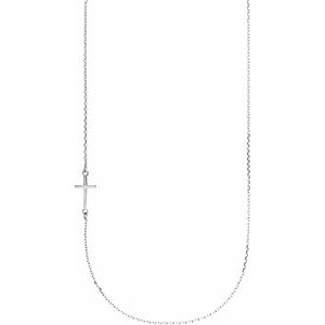 Sterling Silver Off-Center Sideways Cross 16" Necklace