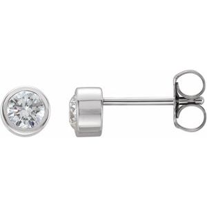 Rhodium-Plated Sterling Silver Imitation White Cubic Zirconia Bezel-Set Earrings