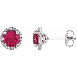Sterling Silver Lab-Grown Ruby & .01 CTW Natural Diamond Earrings