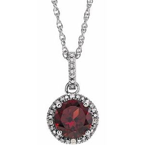 Sterling Silver Natural Mozambique Garnet and .01 CTW Natural Diamond 18" Necklace