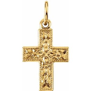 14K Yellow Floral Cross Pendant