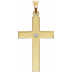 14K Yellow .01 CT Natural Diamond Cross 18" Necklace