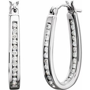 14K White 1/2 CTW Natural Diamond Inside-Outside Hinged 22.5 mm Hoop Earrings