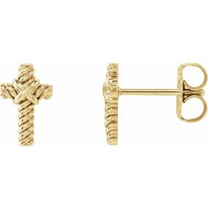 14K Yellow Rope Cross Earrings