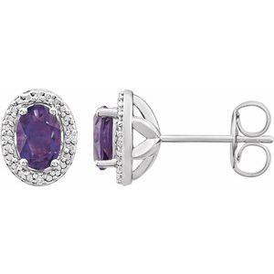 Sterling Silver Natural Amethyst & .025 CTW Natural Diamond Earrings