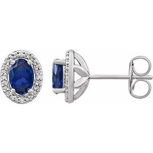Sterling Silver Lab-Grown Blue Sapphire & .025 CTW Natural Diamond Earrings