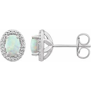 Sterling Silver Lab-Grown Opal & .025 CTW Natural Diamond Earrings