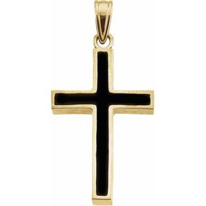 14K Yellow & Black Epoxy 20x13 mm Cross Pendant