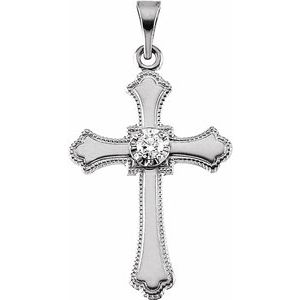 14K White .06 CT Natural Diamond Cross Pendant Mounting