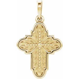 14K Yellow Ornate Leaf Cross Pendant