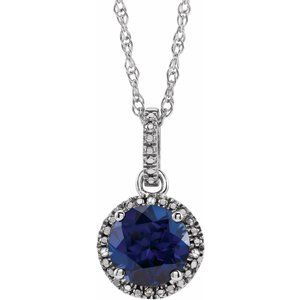 Sterling Silver Lab-Grown Blue Sapphire & .01 CTW Natural Diamond 18" Necklace