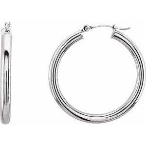 14K White Tube 25 mm Hoop Earrings