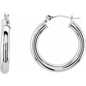 14K White Tube 20 mm Hoop Earrings