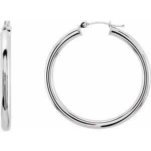 14K White Tube 35 mm Hoop Earrings