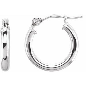 14K White Tube 13 mm Hoop Earrings