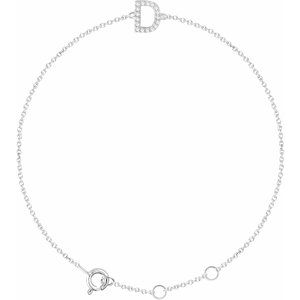 14K White .06 CTW Natural Diamond Initial D 6-7" Bracelet