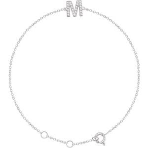 14K White .07 CTW Natural Diamond Initial M 6-7 Bracelet