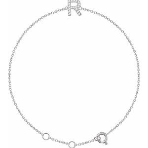 14K White .06 CTW Natural Diamond Initial R 6-7 Bracelet