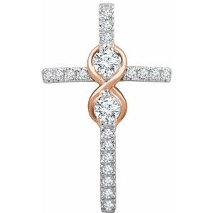 14K White/Rose 1/3 CTW Natural Diamond Cross Pendant