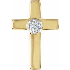 14K Yellow/White .025 CT Natural Diamond Cross Lapel Pin