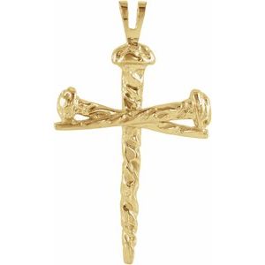 14K Yellow 26x18.25 mm Nail Design Cross Pendant