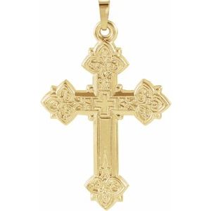 14K Yellow 33x25 mm Hollow Cross Pendant