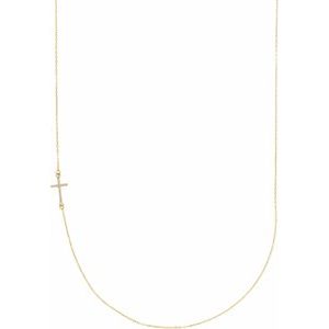 14K Yellow .04 CTW Natural Diamond Off-Center Sideways Cross 16" Necklace