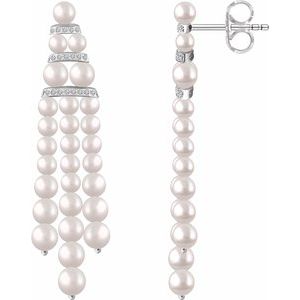 14K White Cultured White Freshwater Pearl & 1/4 CTW Natural Diamond Earrings
