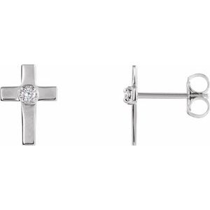 14K White 10x6 mm .04 CTW Natural Diamond Cross Earrings