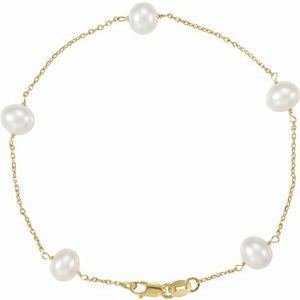 14K Yellow Cultured White Freshwater Pearl 5-Station 7 Bracelet