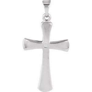 14K White .005 CT Natural Diamond Cross Pendant