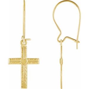 14K Yellow Heart & Cross Earrings