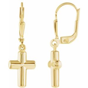 14K Yellow Cross Lever Back Earrings