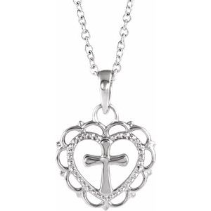 Sterling Silver Youth Heart with Cross 16-18" Necklace