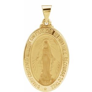 14K Yellow 25x18 mm Oval Hollow Miraculous Medal