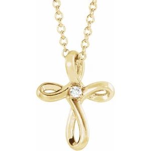 14K Yellow .015 CTW Natural Diamond Cross 16-18 Necklace