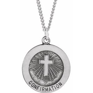 Sterling Silver 18 mm Confirmation Medal with Cross 18" Necklace